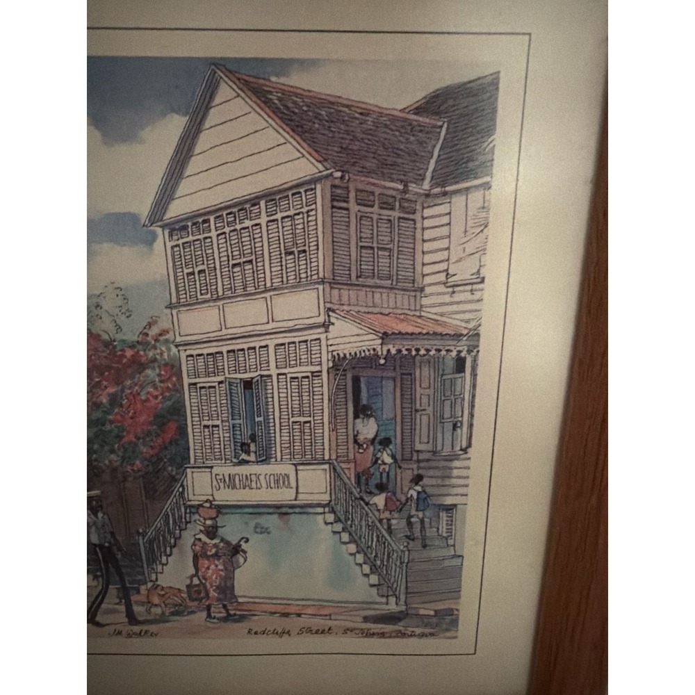 Jill Walker Antigua St Michaels School Redcliffe Street Framed Caribbean Art - Picture 6 of 7